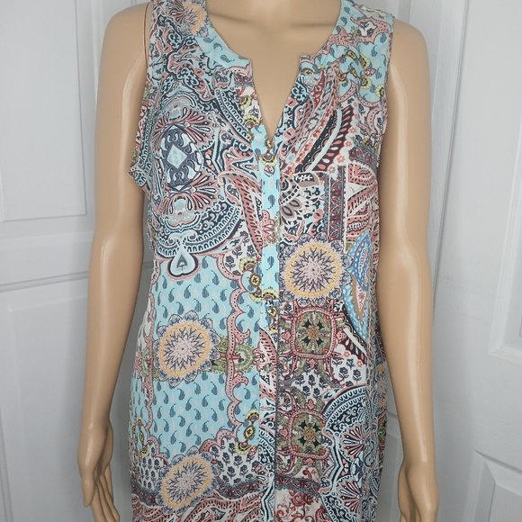 Spense Tops - Spense Women's Large Paisley Summer - Spring Top lightweight Long Back Blouse